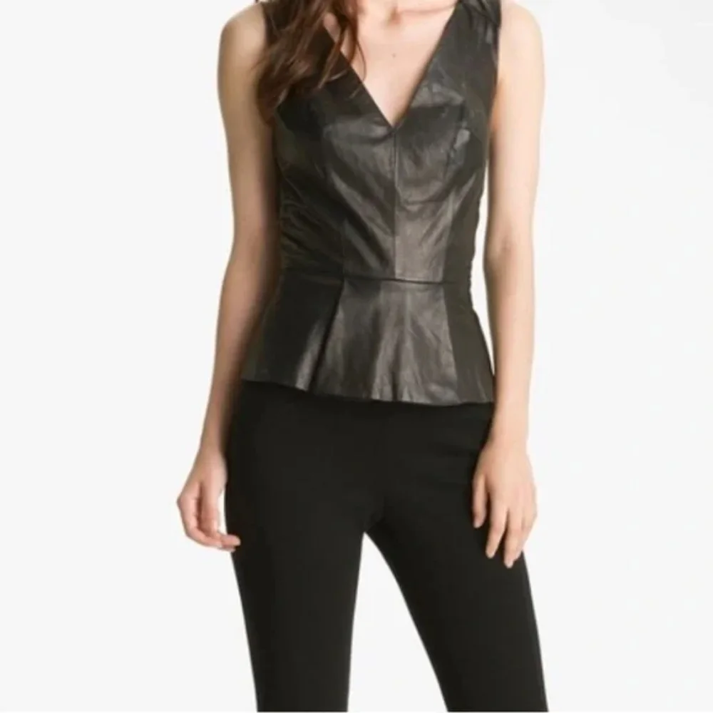 Robert Rodriguez Black V-Neck Leather Sleeveless Peplum Top Mesh Back Size 8 - Picture 7 of 9
